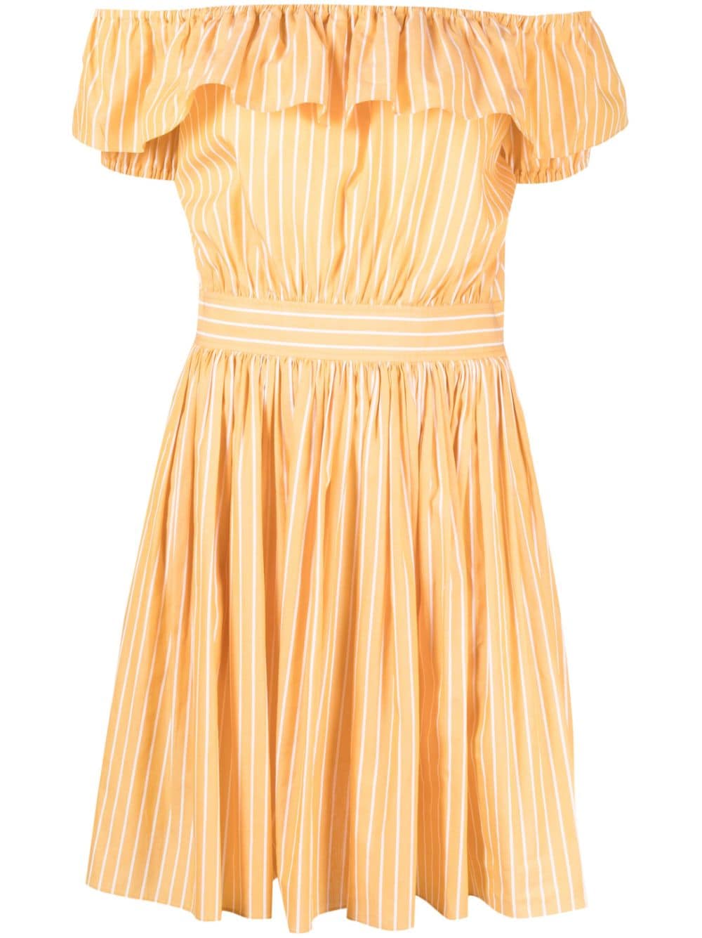 Pre-owned Miu Miu Off-shoulder Ruffle Dress In Orange