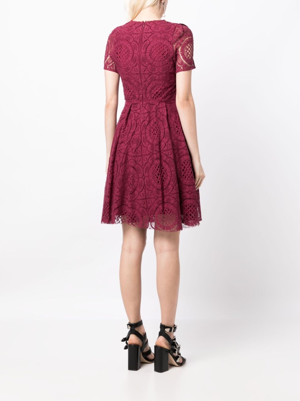 Pre-owned Burberry Short-sleeve Flared Lace Dress In Red