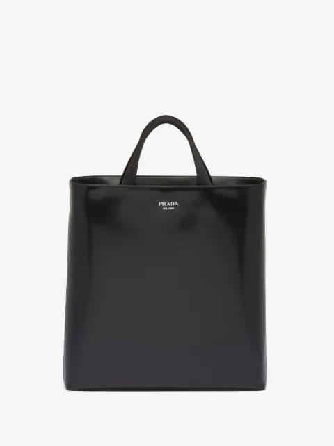 Prada logo-stamp leather tote bag