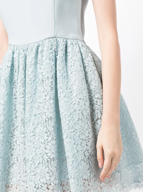 Miu Miu Pre-Owned Vestido Corto Con Panel De Encaje Azul FARFETCH DO