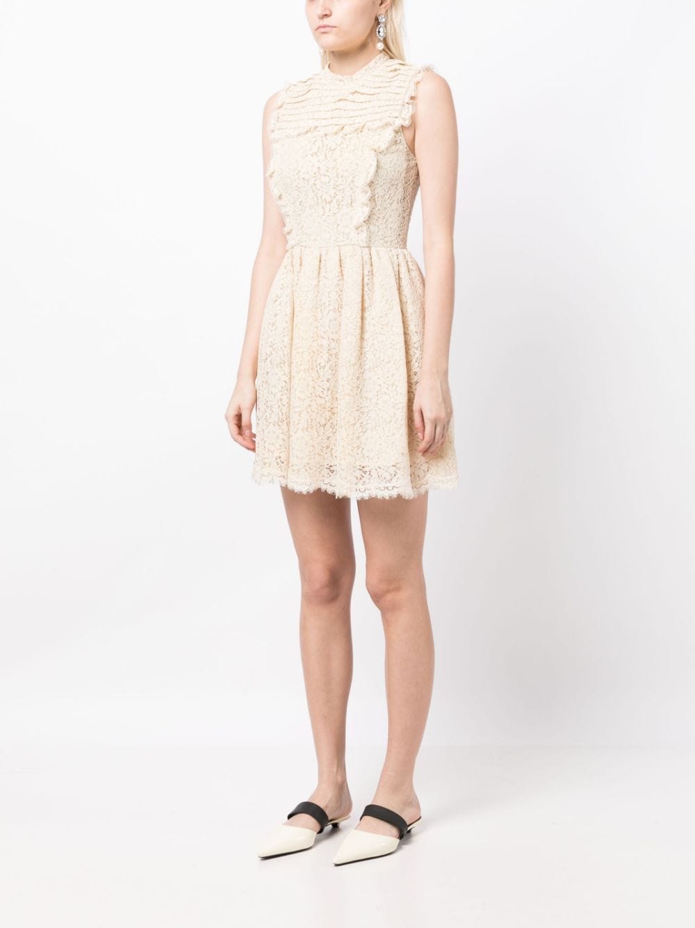 Pre-owned Miu Miu Lace-detailed Sleeveless Dress In Neutrals