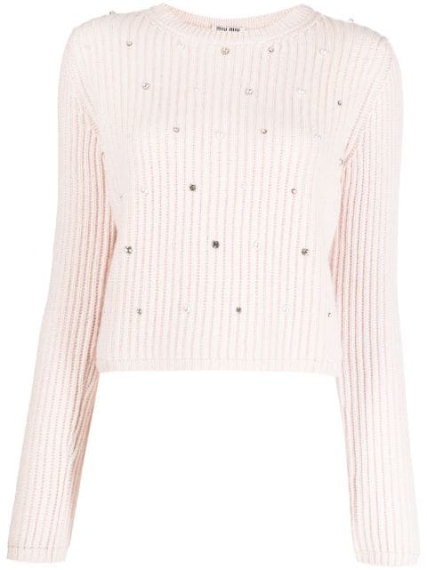 Miu Miu Pre-Owned rhinestone-embellished cashmere jumper