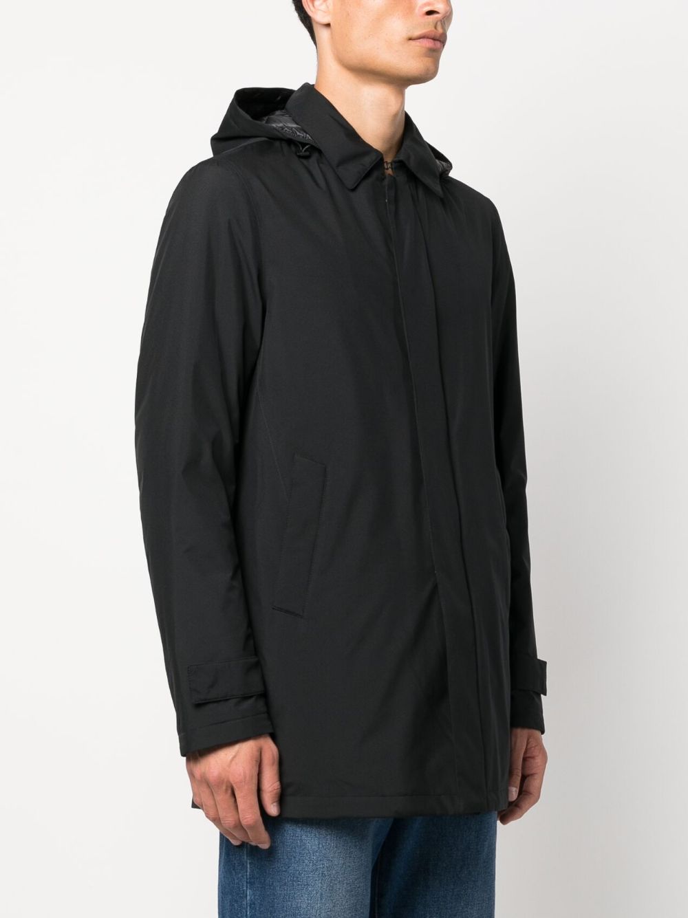 Shop Herno Detachable-hood Feather-down Padded Jacket In Black