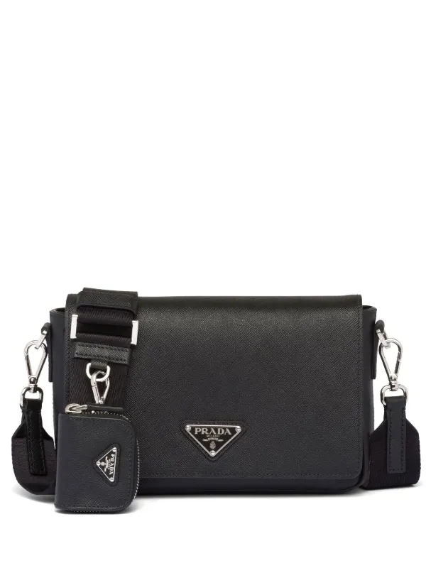 Prada Men's Saffiano Leather Messenger Bag with Pouch