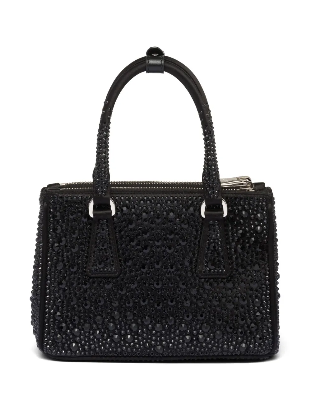 Prada Galleria Crystal-embellished Satin Mini Bag In Black