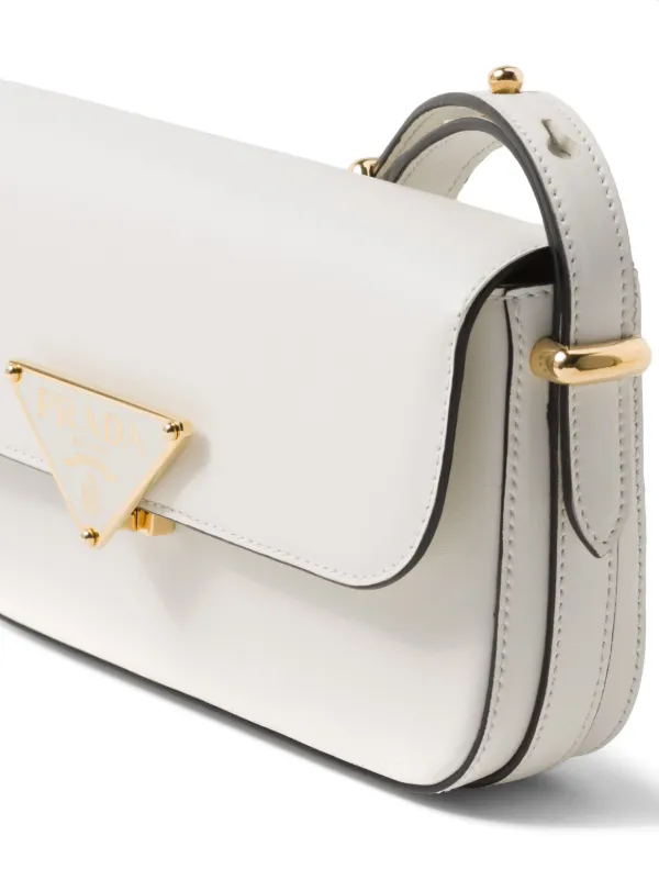 【関税&送料込】Prada Prada Embleme Smooth Leather Shoulder Prada Emblème Leather Shoulder Bag | White | FARFETCH