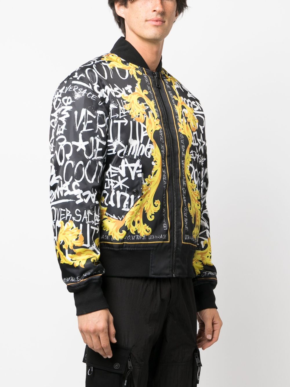 Shop Versace Jeans Couture Graphic-print Bomber Jacket In Black