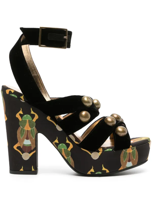 La DoubleJ 140mm Medal Wedge Sandals in Black