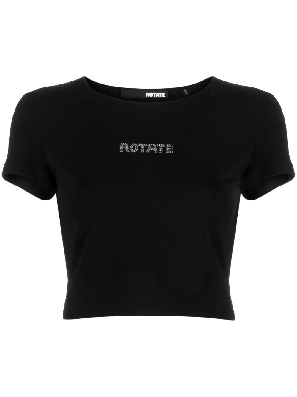 Shop Rotate Birger Christensen Crystal-embellished Cropped T-shirt In Black