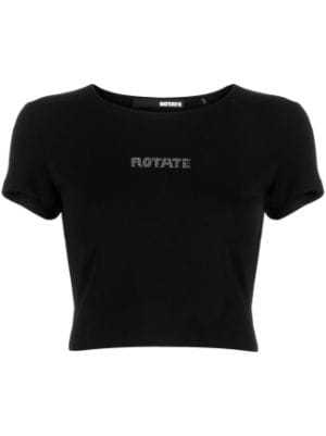 Black Cropped Crystal T-Shirt