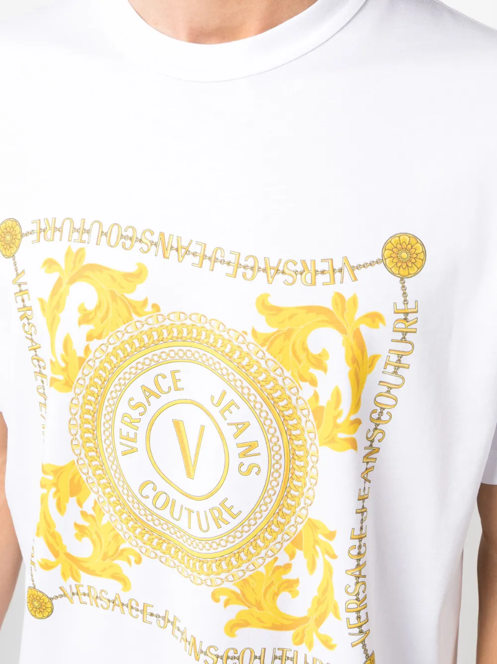 Shop Versace Jeans Couture Logo-print Cotton T-shirt In White