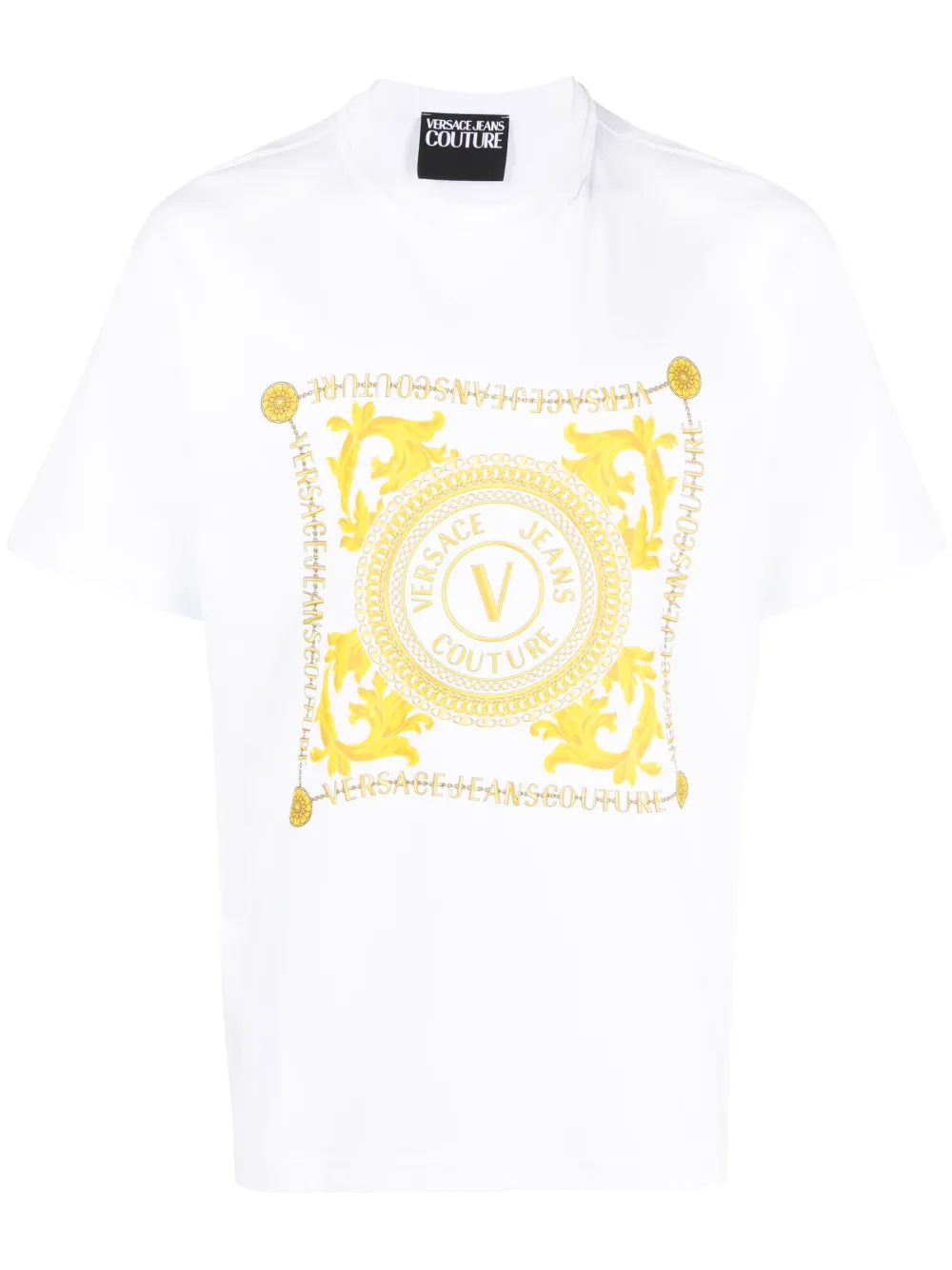 Shop Versace Jeans Couture Logo-print Cotton T-shirt In White