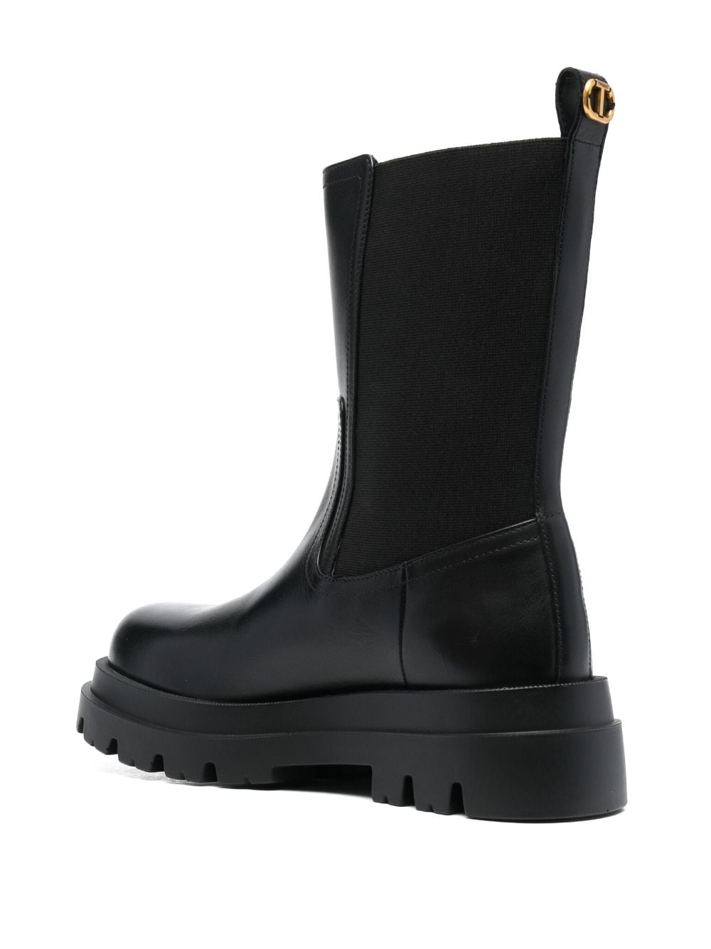 Shop Twinset Ridged-sole Leather Boots In Black