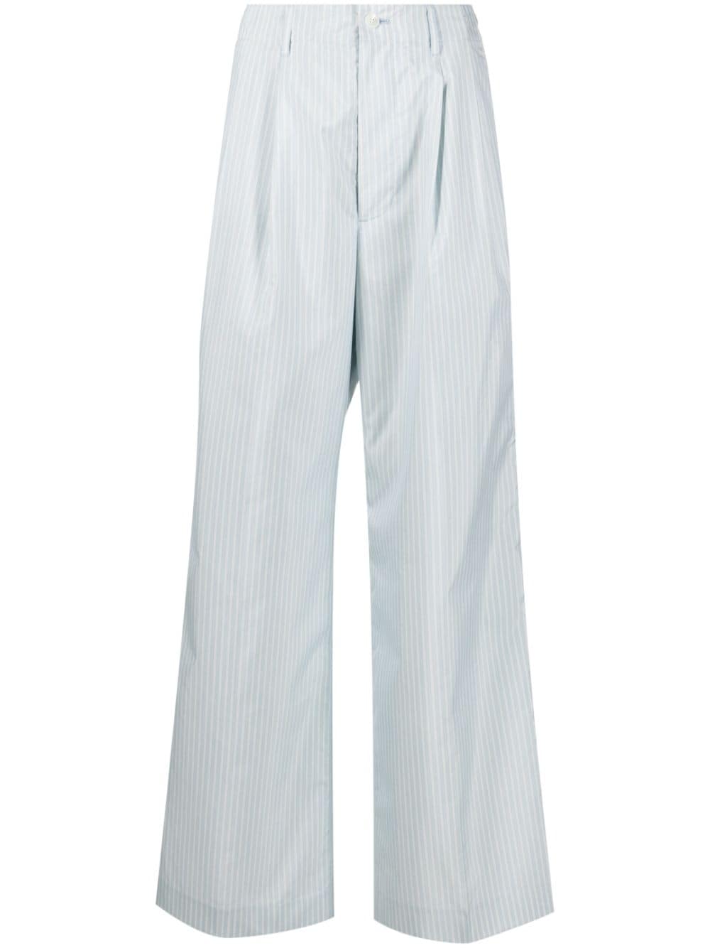 Auralee High-waist Striped Wide Trousers In Blue