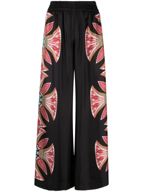 La DoubleJ lotus-print silk palazzo pants