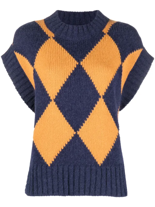 La DoubleJ Argyle Intarsia-knit Vest in Blue