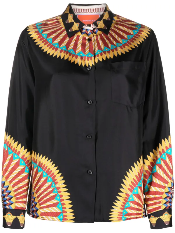 La DoubleJ Placed-print Boy Silk Shirt in Black