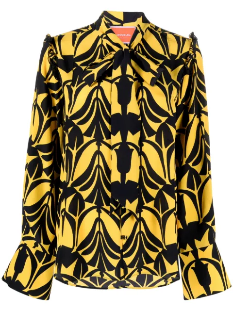La DoubleJ Ascot floral-pattern silk shirt