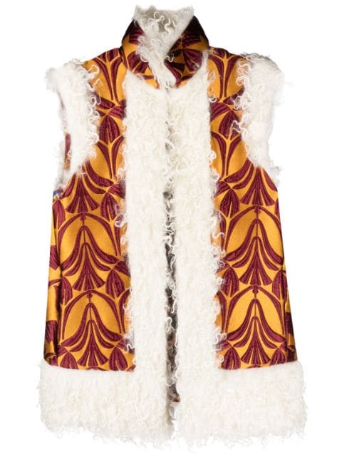 La DoubleJ patterned-brocade shearling-trim vest