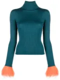 La DoubleJ feather-trim rib-knit jumper - Blue