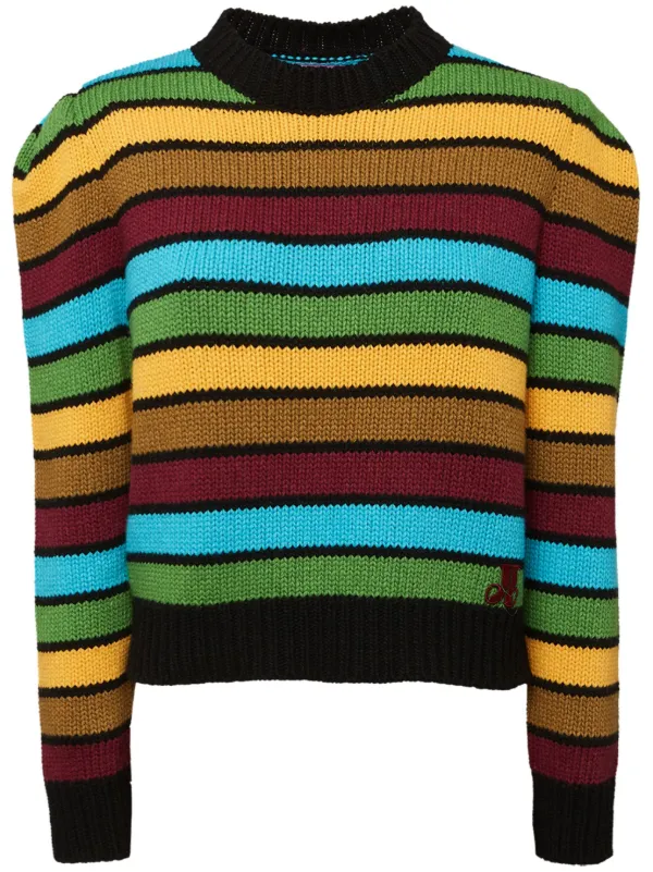La DoubleJ Stripe-pattern Knitted Jumper in Green