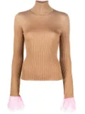 La DoubleJ feather-cuff ribbed-knit jumper - Brown