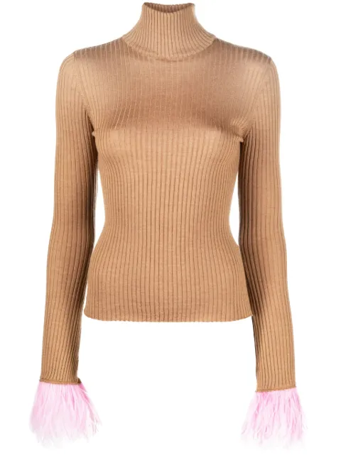 La DoubleJ feather-cuff ribbed-knit jumper