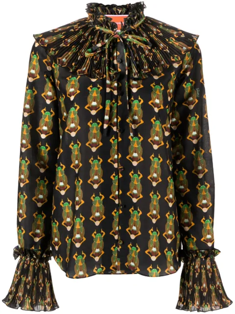 La DoubleJ Nefertiti scarab-print habotai blouse