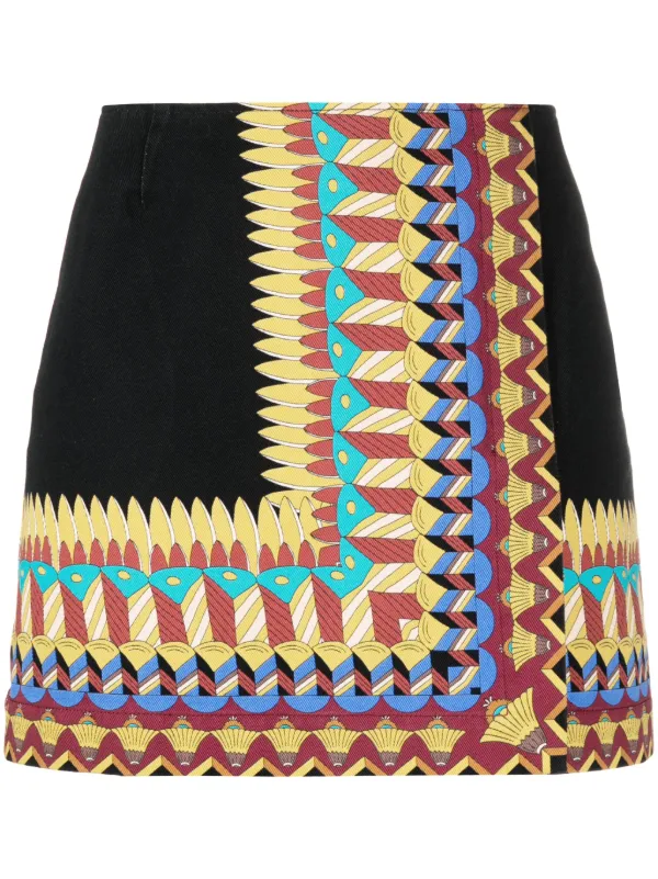 La DoubleJ Geometric-print Cotton-twill Miniskirt in Black