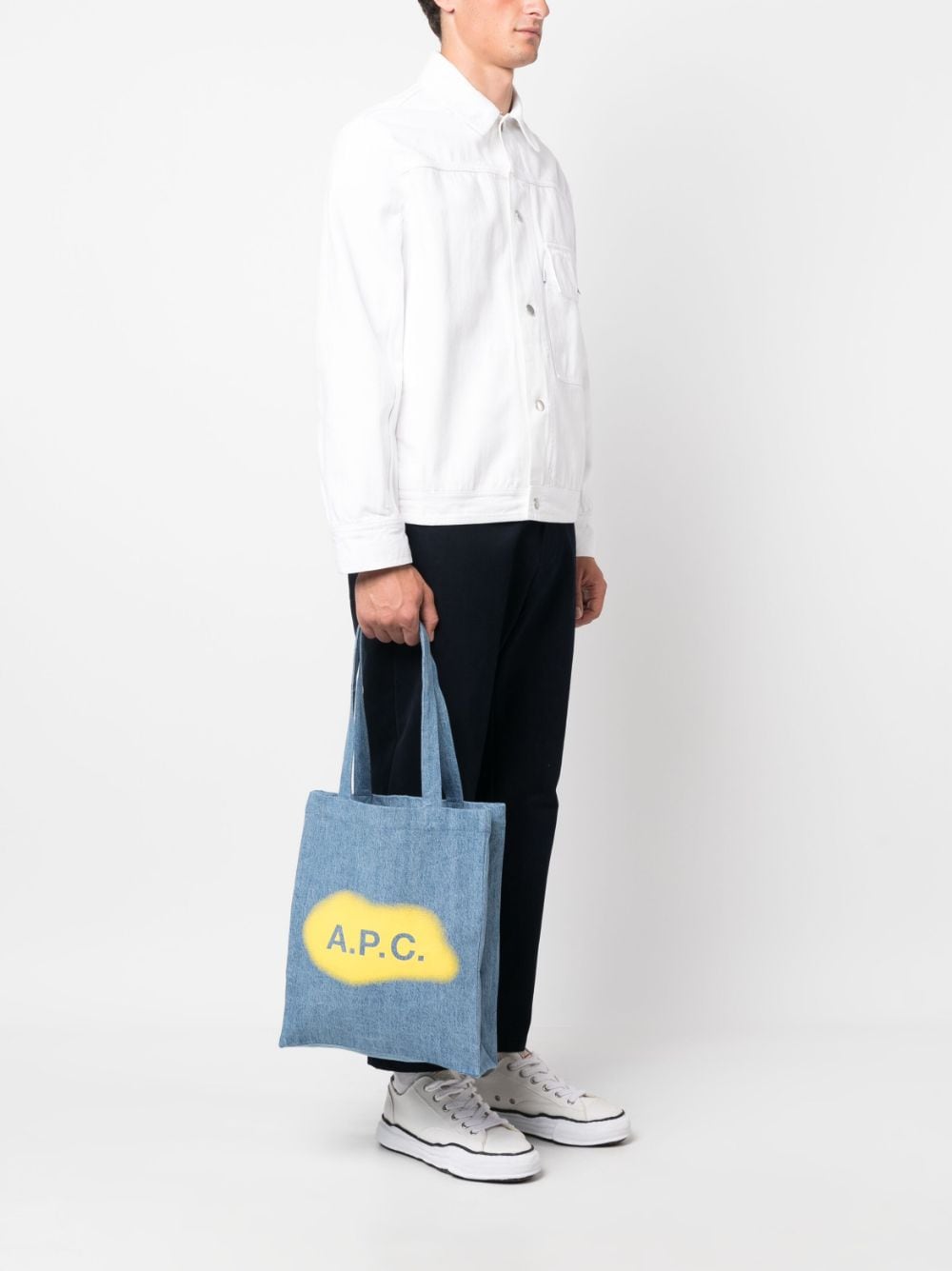 Shop Apc Logo-print Denim Tote Bag In Blue