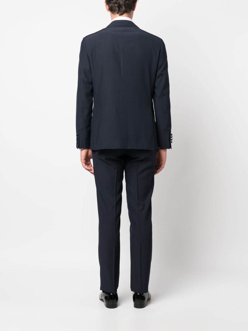 Shop Canali Satin-trim Double-breasted Suit In Blue