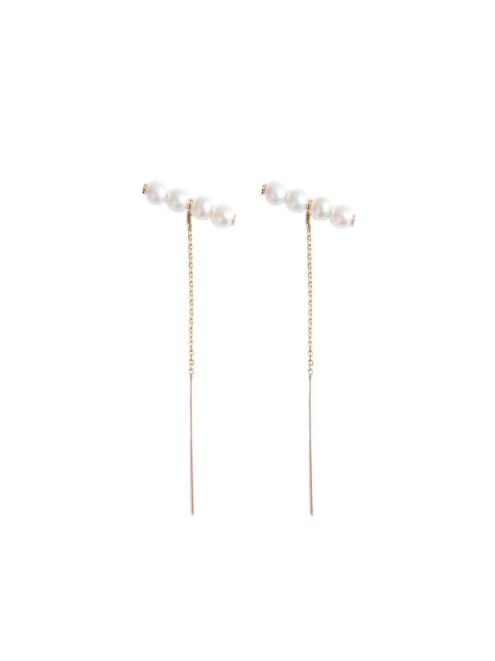 14kt yellow gold pearl bar threader earrings
