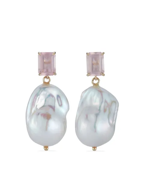 Mateo 14kt yellow gold rose quartz and pearl drop earrings