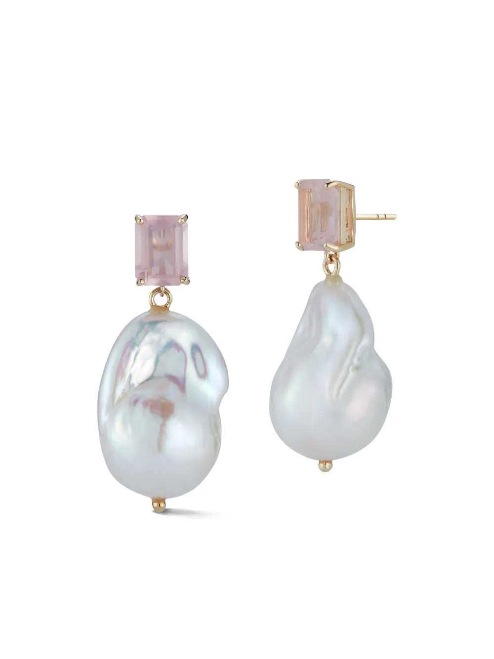  Mateo Rose Quartz And Pearl Drop Earrings - Pink 