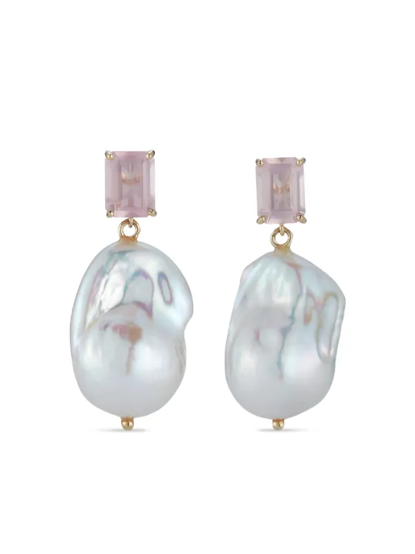 Mateo Rose Quartz and Pearl Drop Earrings in Pink