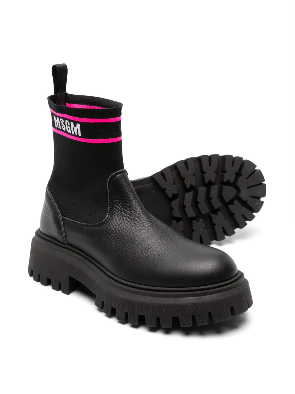 MSGM Kids sock-style leather boots - Zwart