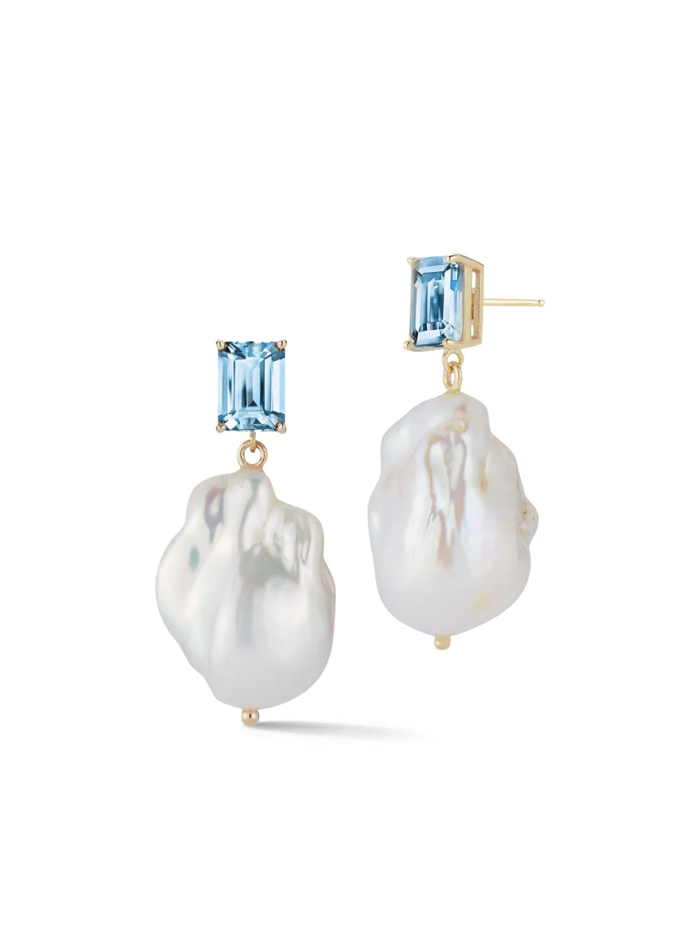 Mateo 14kt Yellow Gold Blue Topaz And Baroque Pearl Drop Earrings In Blue