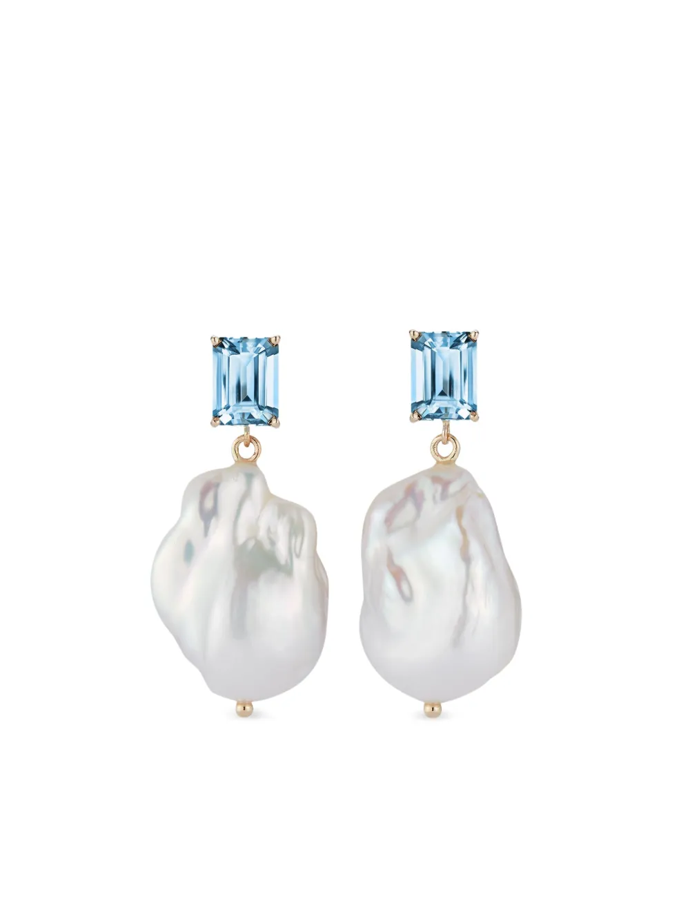 Mateo 14kt Yellow Gold Blue Topaz And Baroque Pearl Drop Earrings In Blue