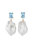 Mateo 14K yellow gold pearl and topaz earrings - Blue