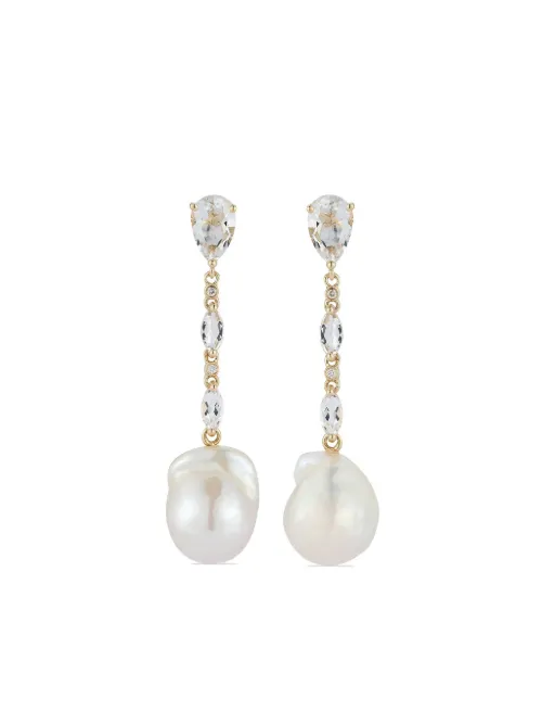 Boucles d'oreilles pendantes en or 14ct à perles et pavées de diamants - Mateo - Modalova