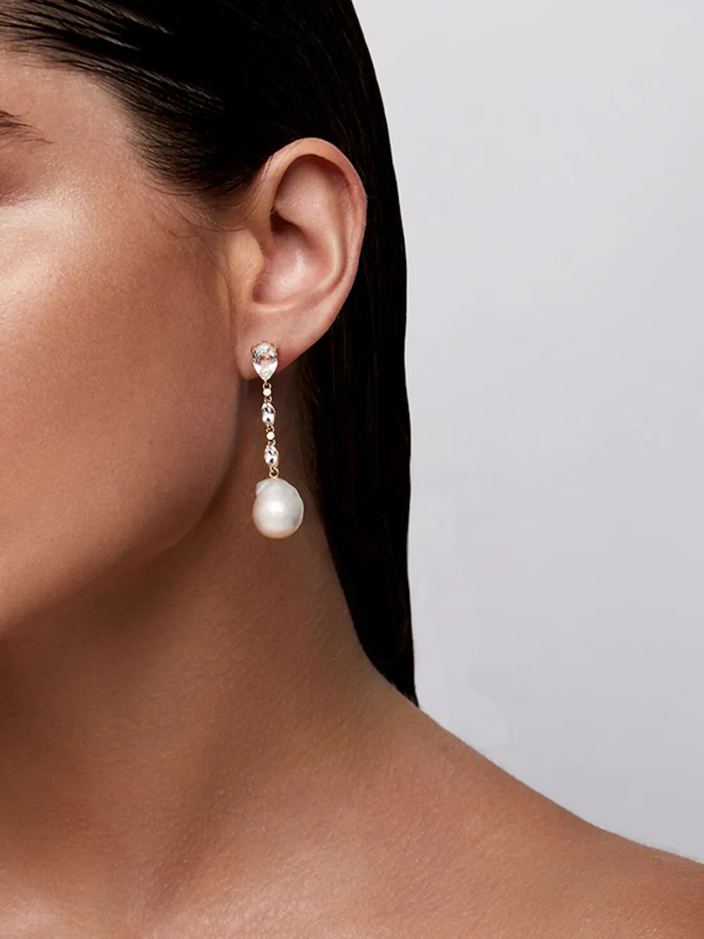 Mateo 14kt Yellow Gold Diamond And Pearl Drop Earrings In White