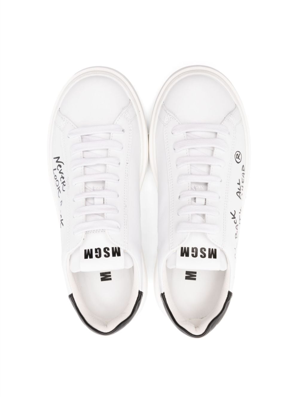 Shop Msgm Slogan-print Leather Sneakers In White