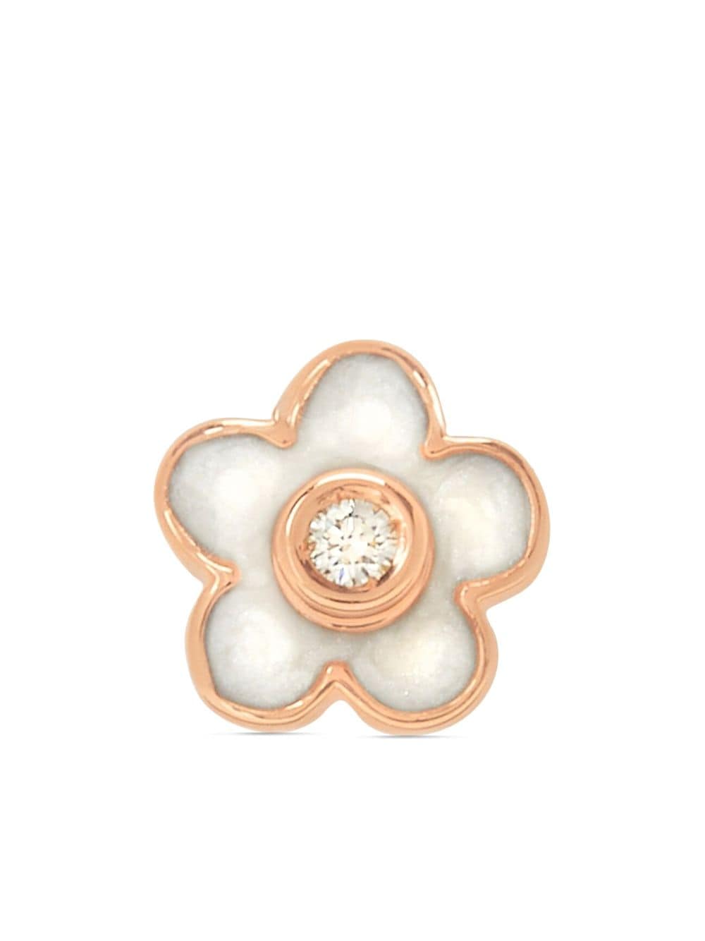 Dodo 9kt Rose Gold Flower Diamond Stud Earring In Pink