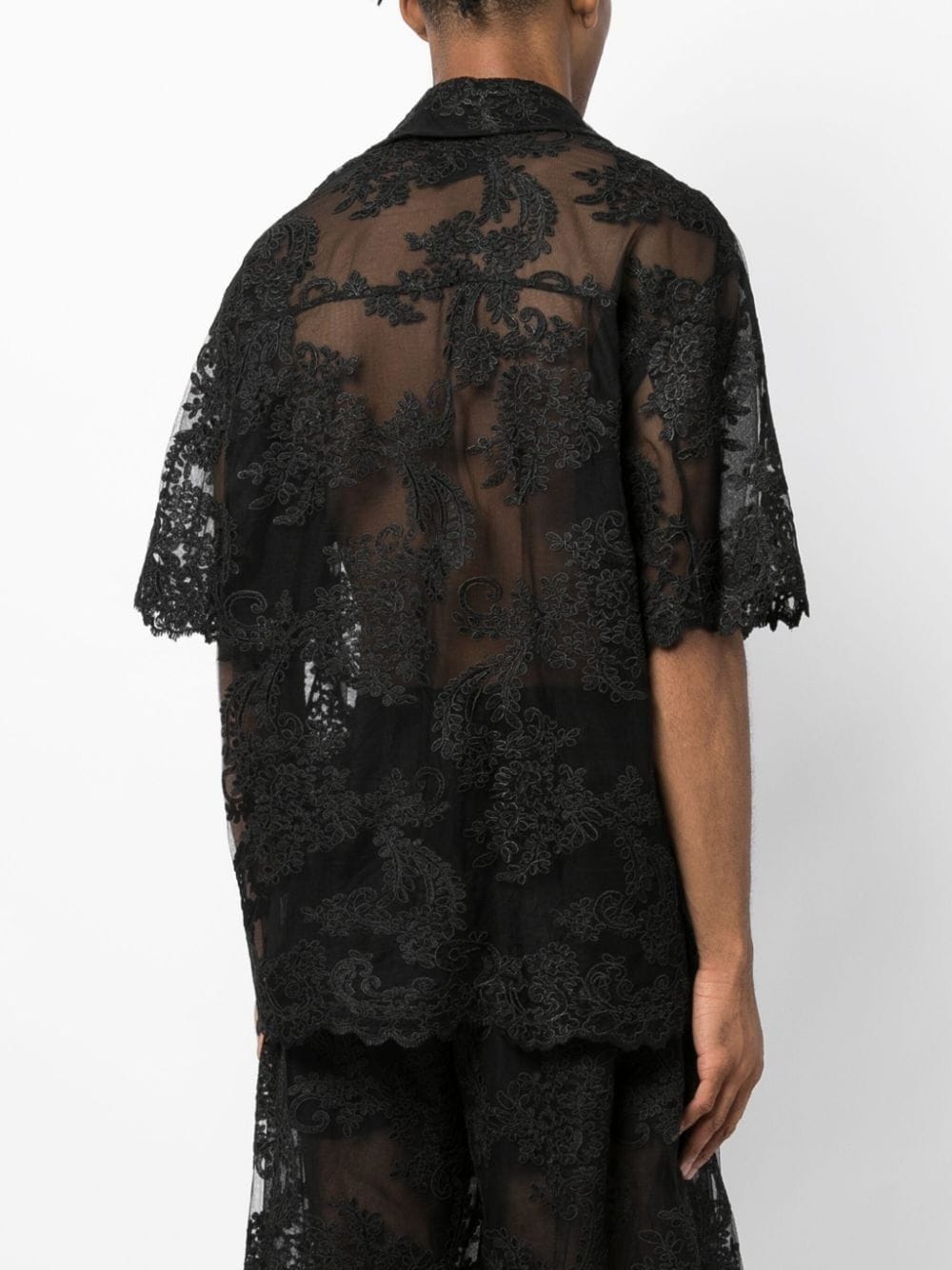 Shop Simone Rocha Lace-detailed Short-sleeve Shirt In Black