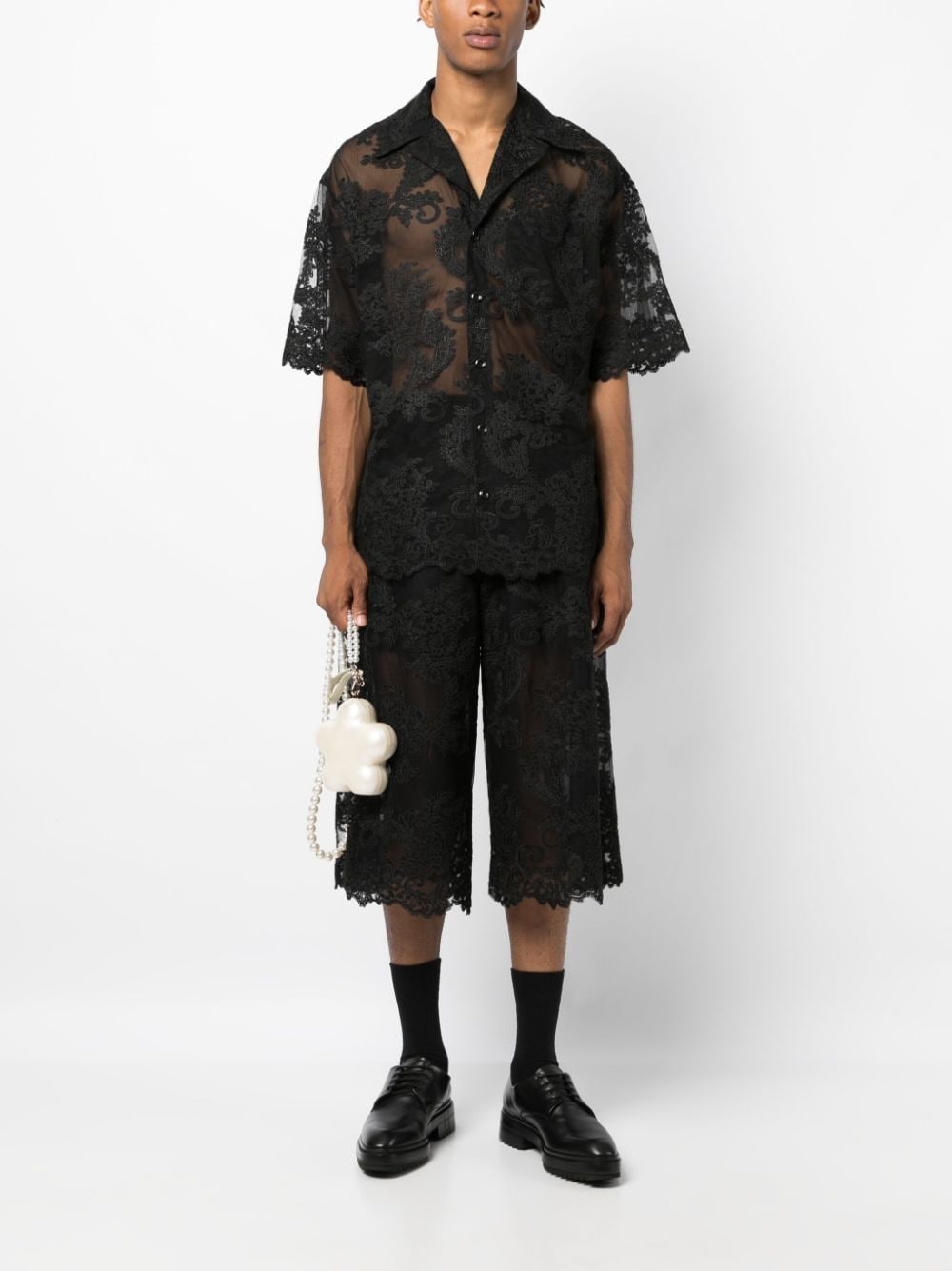 Shop Simone Rocha Lace-detailed Short-sleeve Shirt In Black