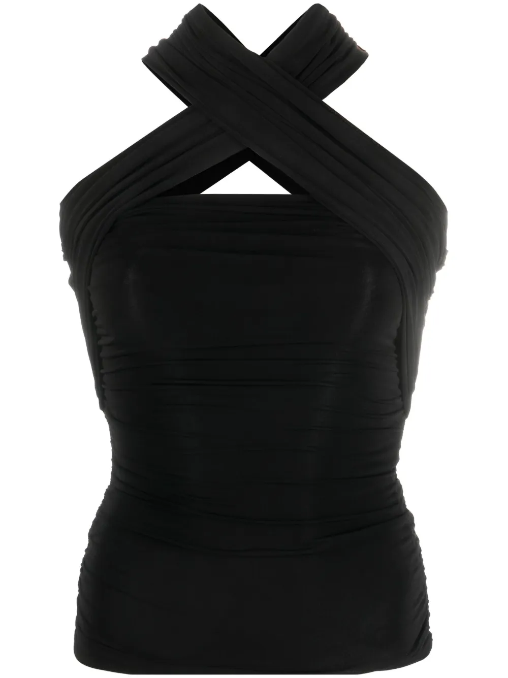 Saint Laurent Wool Drape Halter Top With Hood In Black