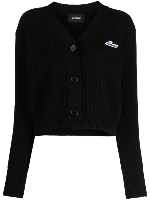 We11done logo-patch ribbed-knit wool cardigan