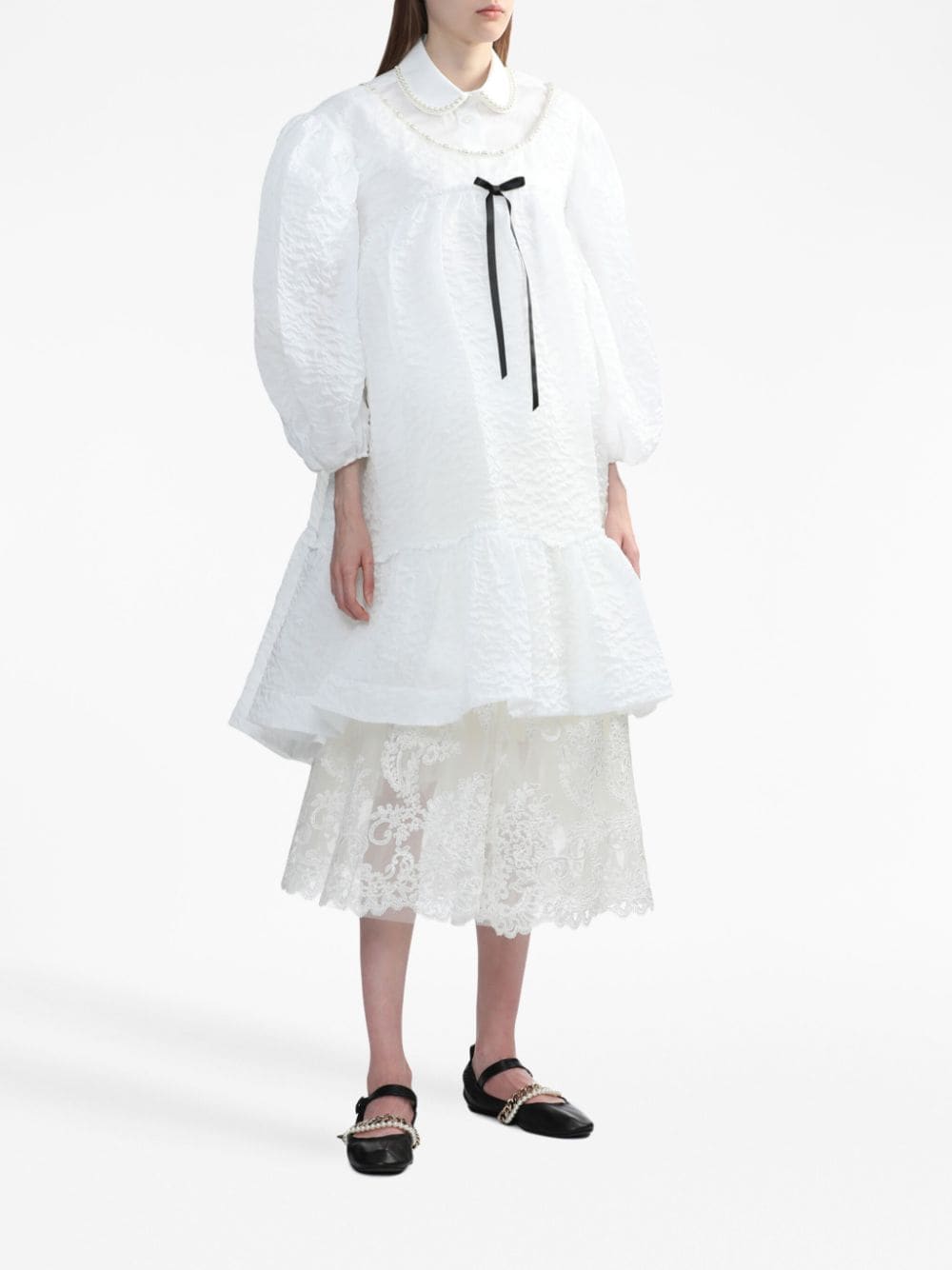 Simone Rocha bow-detail puff-sleeve dress - Wit