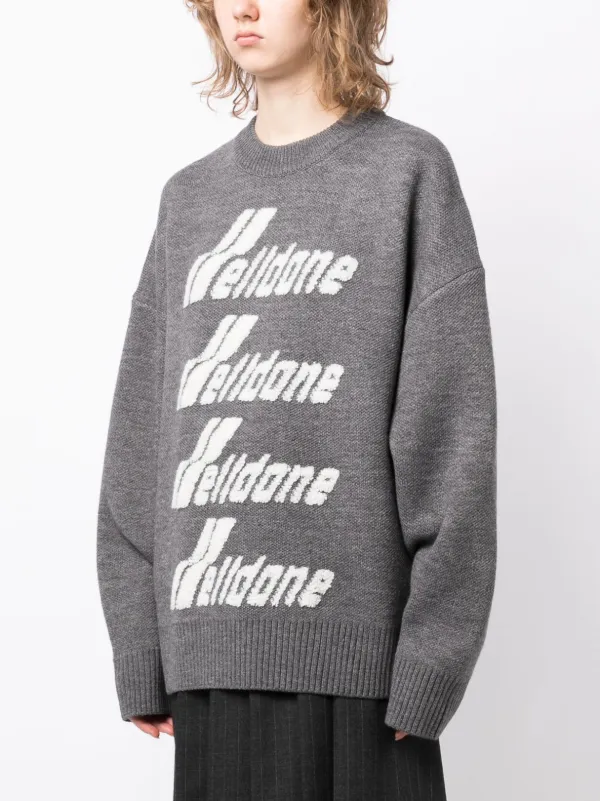 We11done Gray Pile intarsia-knit Logo Jumper | Grey | FARFETCH
