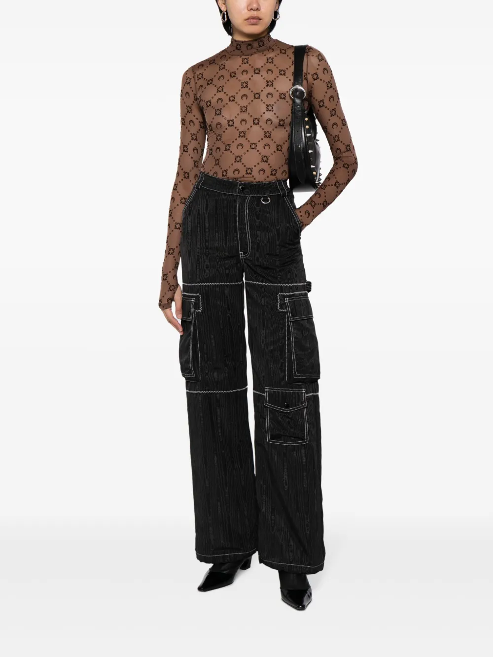 Marine Serre Regenerated Moonogram flocked mesh top - Bruin